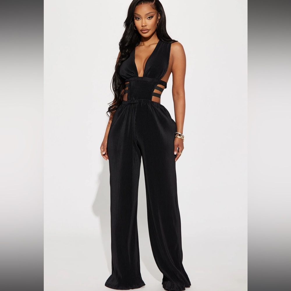 Fashion Nova Got A Crush Plisse Jumpsuit Black Size L New